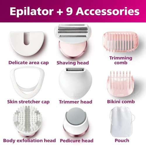 Shaver for Women, Trimmer, Pedicure and Body Exfoliator with 9 Accessories